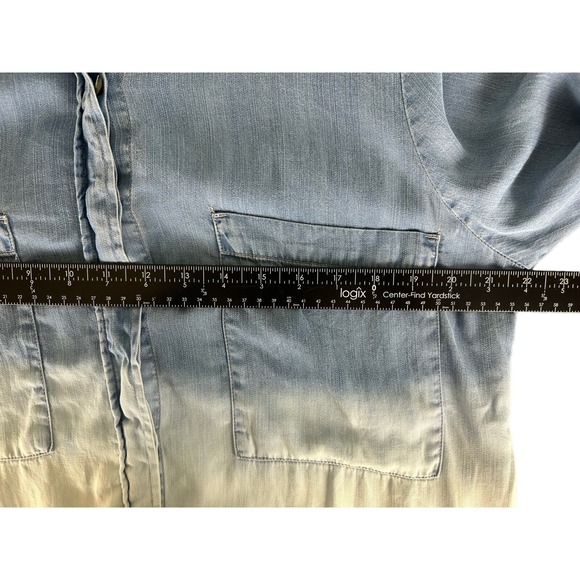 BKE Red Women's Long Sleeve Full Button Denim Ombre Shirt Top with Pockets L - Picture 5 of 6